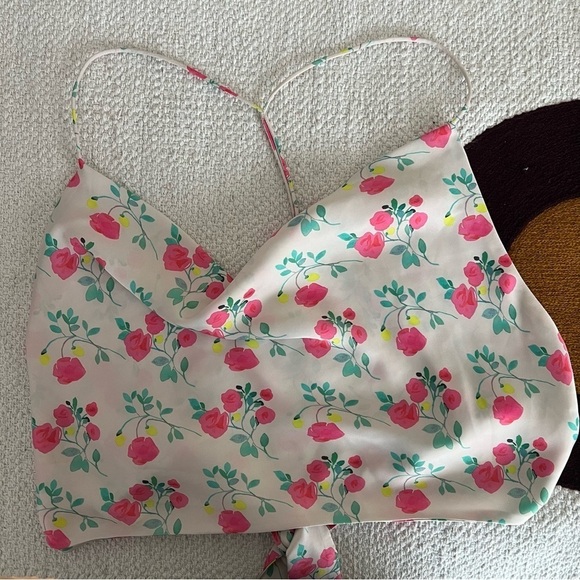 ZARA FLORAL SATIN TIE BACK TOP SIZE MEDIUM - Picture 7 of 7